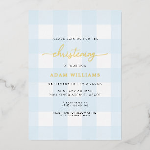 Aluminium Bleu En vichy Christening Gold Foil Invitation