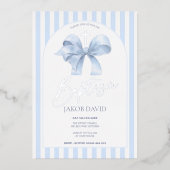 Aluminium Boys Bleu Bow et Baptême en bande Invitation (Recto)