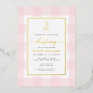 Aluminium Bunny Pink En vichy Christening Foil Invitation