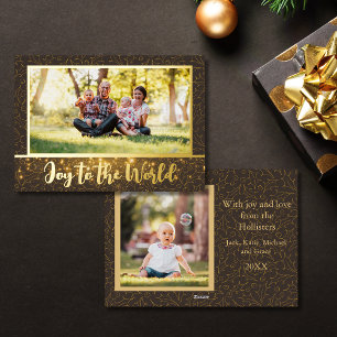 Aluminium Carte de vœux de fêtes en or Joy to the World avec