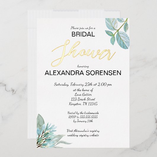 Aluminium Élégante Mariée Sauge et Or Invitation en Feuille (Enveloppe)