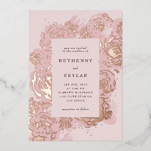 Aluminium Fleurs de couleur or rose Invitation en feuille mé