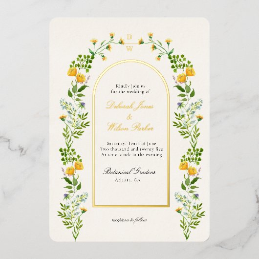 Aluminium Floral monogrammé en Arch cadre Foil Invitation (Recto)