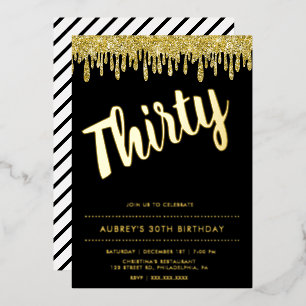 Aluminium Invitation anniversaire 30 ans en feuille d'or noi
