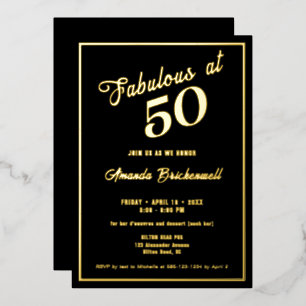 Aluminium Invitation anniversaire 50 ans en feuille d'or Fab