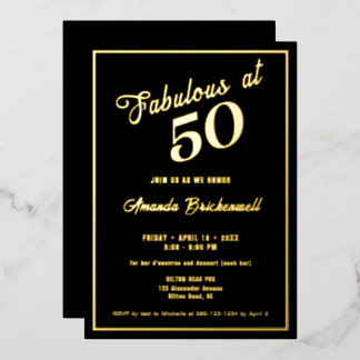 Aluminium Invitation anniversaire 50 ans en feuille d'or Fab