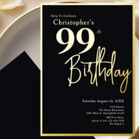Invitation d'anniversaire 99 ans en feuille d'or M