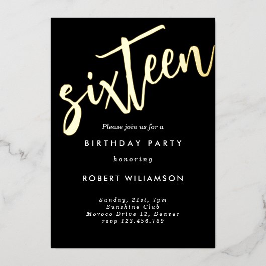 Aluminium Invitation d'anniversaire seize ans en or (Recto)