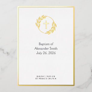 Aluminium Invitation de baptême à croix de laurier en or min