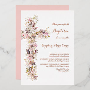 Aluminium Invitation de baptême à motif floral en aquarelle
