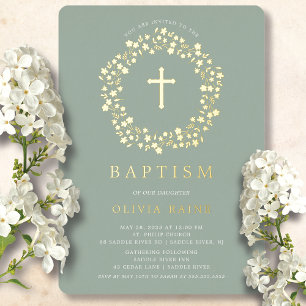 Aluminium Invitation de baptême en feuille de sage floral