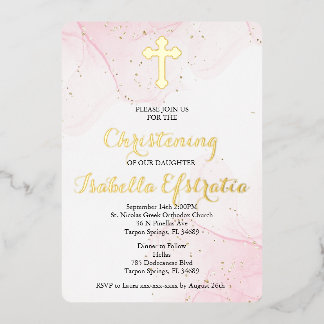 Aluminium Invitation de baptême en marbre rose et or avec fe
