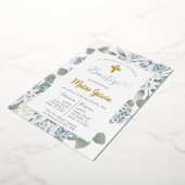 Aluminium Invitation de baptême floral bleu poussiéreux en e (Rotation)