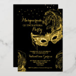 Aluminium Invitation de luxe en or pour Quinceañera avec mas<br><div class="desc">Célébrez un événement important avec style avec cette invitation de Quinceañera masquée en or de luxe, avec un élégant design de masque en feuille d'or véritable. Parfaite pour une Quinceañera, un sweet 15 ou une célébration de sweet 16 sur le thème du bal masqué, cette invitation ajoute une touche de...</div>