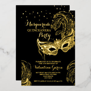 Aluminium Invitation de luxe en or pour Quinceañera masquée