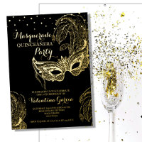 Invitation de luxe en or pour Quinceañera masquée