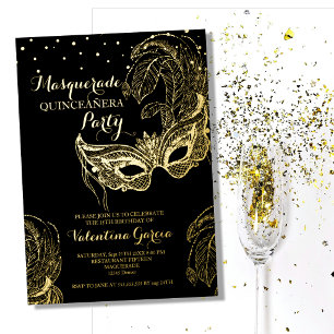 Aluminium Invitation de luxe en or pour Quinceañera masquée