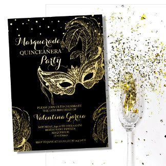 Aluminium Invitation de luxe en or pour Quinceañera masquée