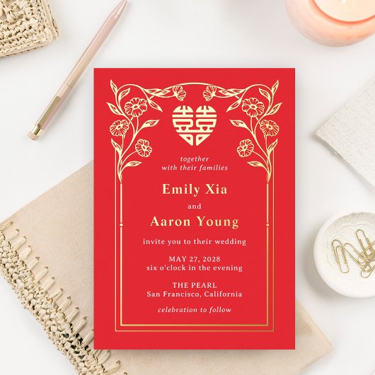 Aluminium Invitation de mariage chinoise en feuille DOUBLE B