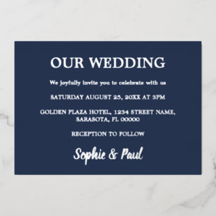Aluminium Invitation de mariage classique bleu marine en feu