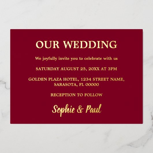 Aluminium Invitation de mariage classique en burgundy avec f (Recto)