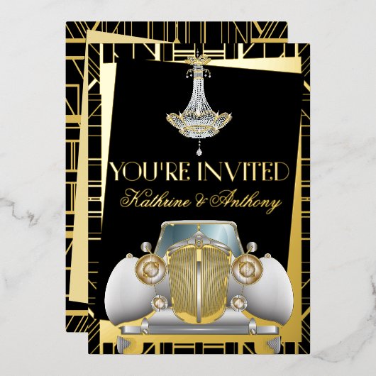 Aluminium Invitation de mariage classique Gatsby Deco en feu (Recto/Verso)