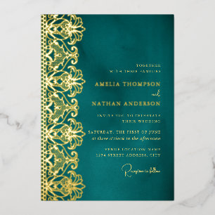 Aluminium Invitation de mariage élégante en or sarcelle avec