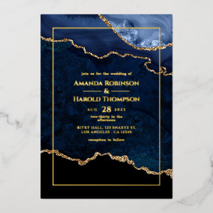 Aluminium Invitation de mariage en feuille d'or et agate ble