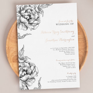 Aluminium Invitation de mariage en feuille d'or rose florale