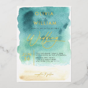 Aluminium Invitation de mariage en papier aquarelle bleu sar