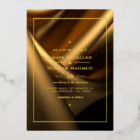 Invitation de mariage en tissu doré avec feuille d