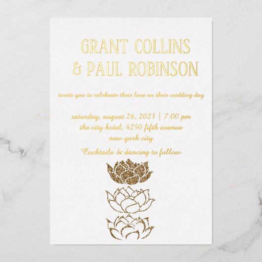 Aluminium Invitation de mariage en typographie dorée avec fe (Recto)