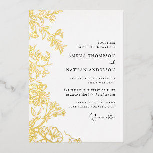 Aluminium Invitation de mariage florale en or à feuilles d'o