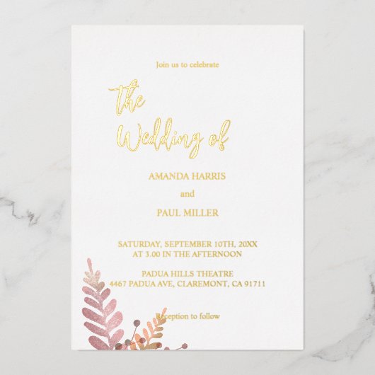 Aluminium Invitation de mariage Minimal Floral Rustique en f (Recto)