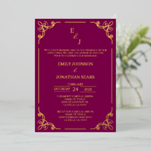 Aluminium Invitation de mariage minimaliste en feuille d'or
