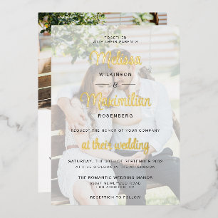 Aluminium Invitation de mariage moderne en or avec 2 photos