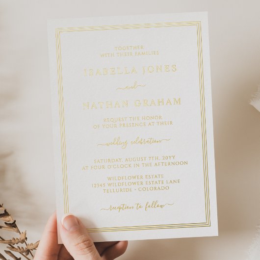Aluminium Invitation de mariage simple en feuille d'or