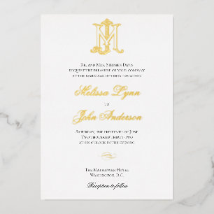 Aluminium Invitation en feuille d'or avec monogramme JM ou M