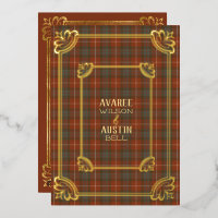 Invitation en feuille d'or avec tartan altéré roug