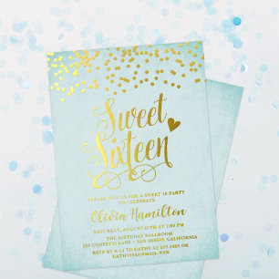 Aluminium Invitation en feuille d'or Confetti Aqua Blue Swee