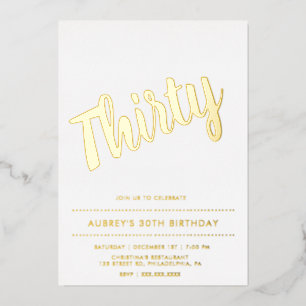 Aluminium Invitation en feuille d'or moderne blanc pour 30e