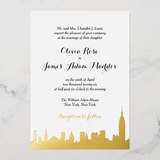 Aluminium Invitation en feuille d'or New York New York (Recto)