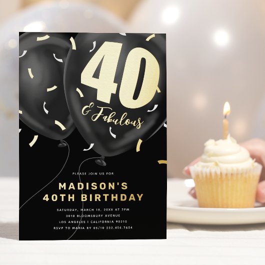 Aluminium Invitation en feuille d'or pour les 40 ans