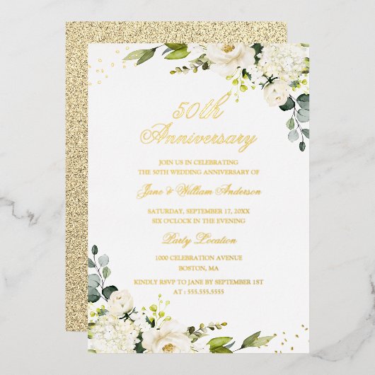 Aluminium Invitation feuille d'or 50e anniversaire en feuill (Recto/Verso)