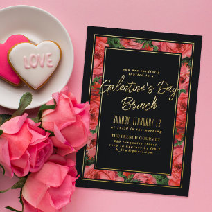 Aluminium Invitation Galentine's Day à cadre de rose en feui