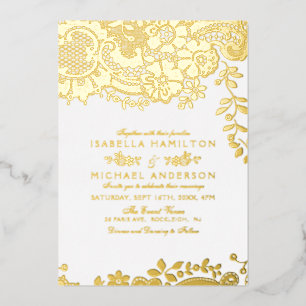 Aluminium Invitation mariage en dentelle vintage or élégant