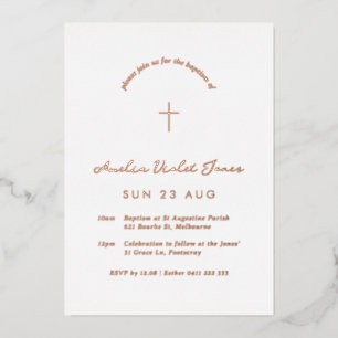Aluminium Invitation minimale de baptême avec croix en feuil