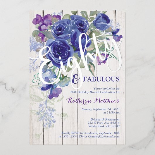 Aluminium Invitation Rose d'aquarelle en argent huit bleu (Recto)