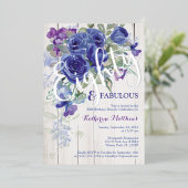 Aluminium Invitation Rose d'aquarelle en argent huit bleu (Debout devant)