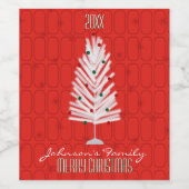 Aluminium kerstboom op rood wijn etiket (Enkel label)